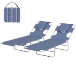 2 Sun Loungers With Reading Hole, Folding Garden Lounger | Grey