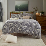 Woodland Folk Fleece Duvet Cover Set With Sherpa Reverse – Nature-inspired Cosy Bedding | King | Grey