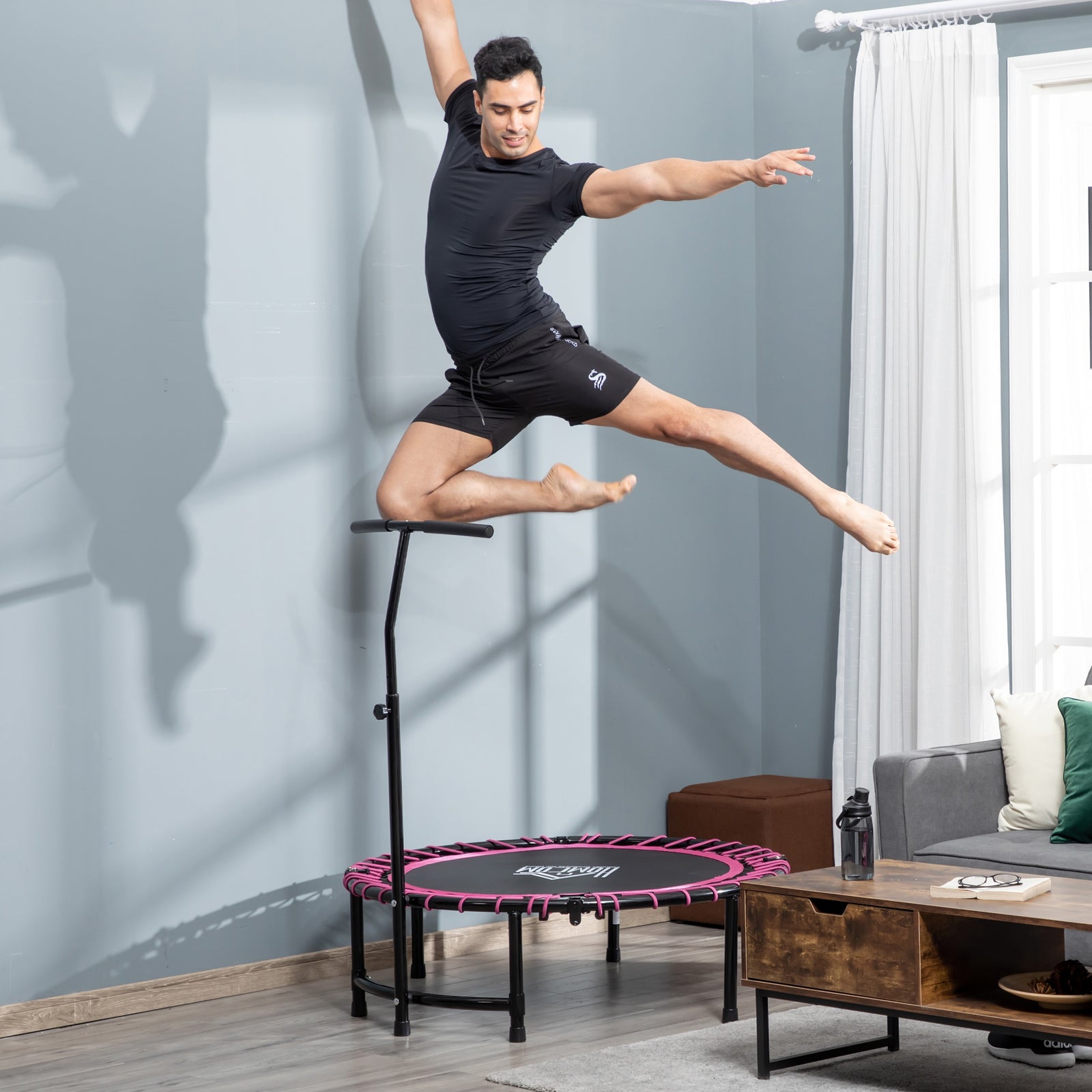Foldable Trampoline Silent Bouncer Jumper Adjustable Handle