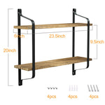 2 Tiers Industrial Style Wall Mounted Metal Wire Wooden Floating Shelf Storage Display Rack Tidy Organizer