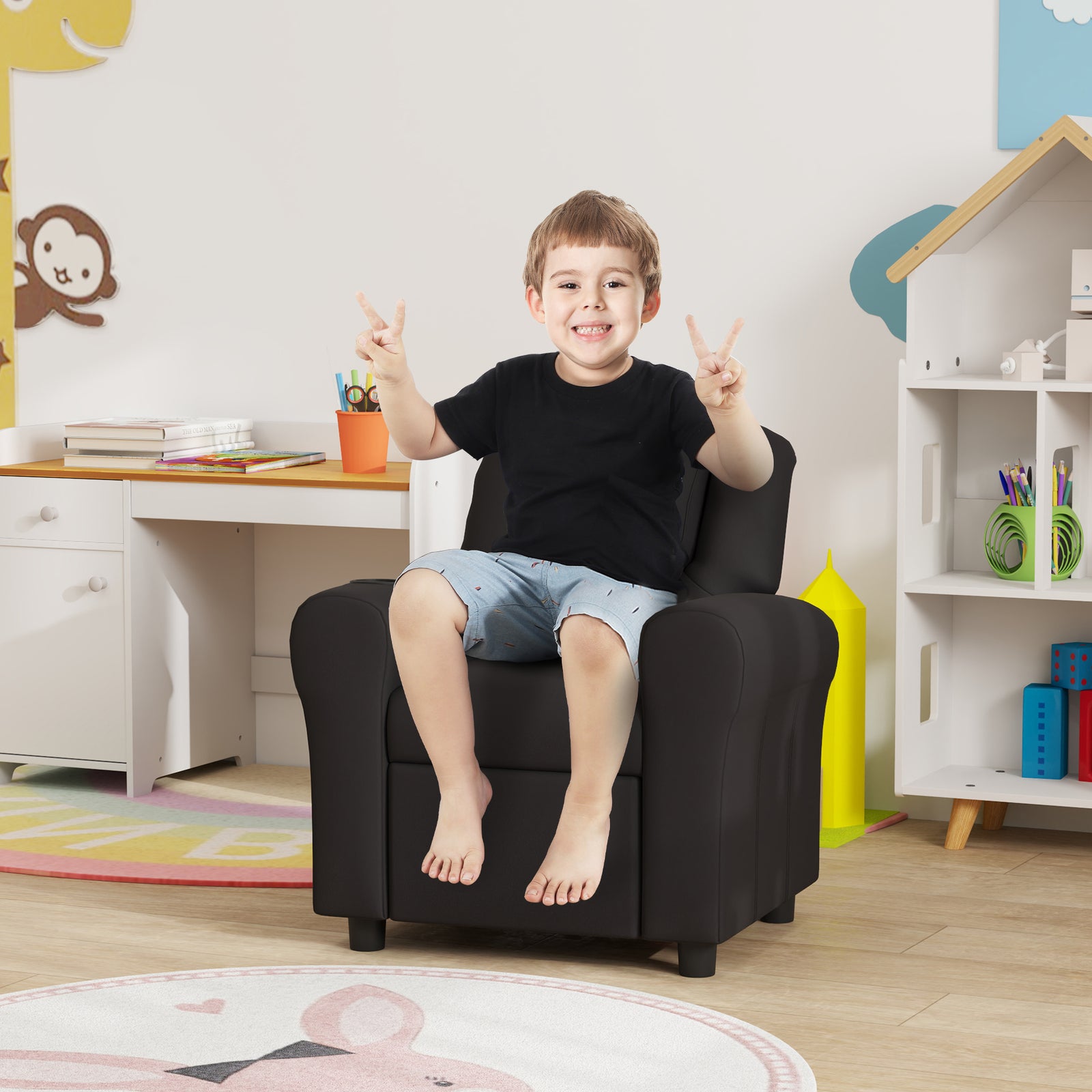 Kids Recliner Armchair Games Chair Children Seat Girls Boys Sofa | Black