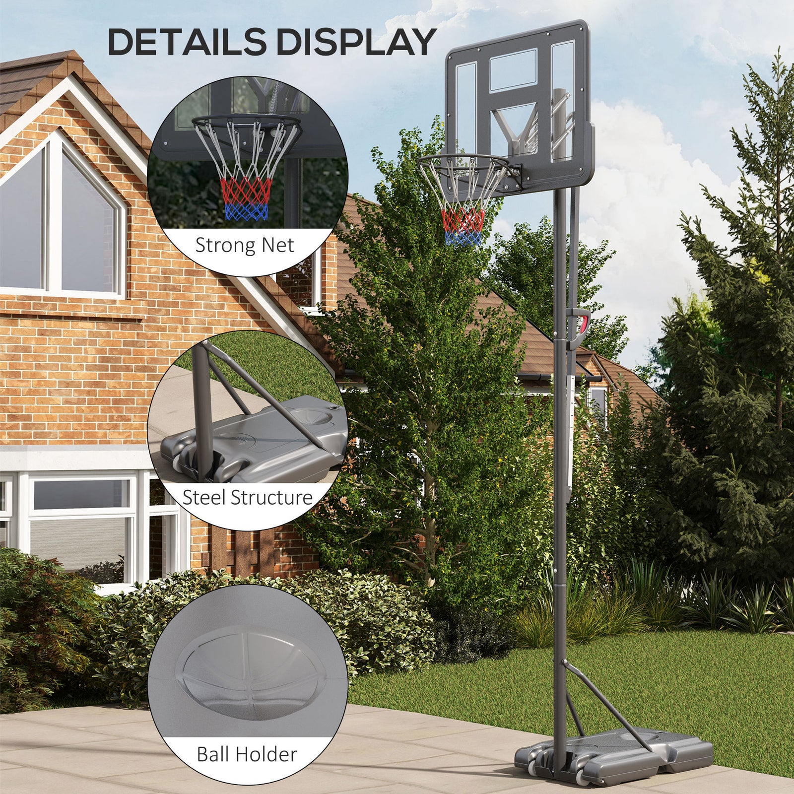 2.35-3.05m Basketball Hoop And Stand With Wheels | Black
