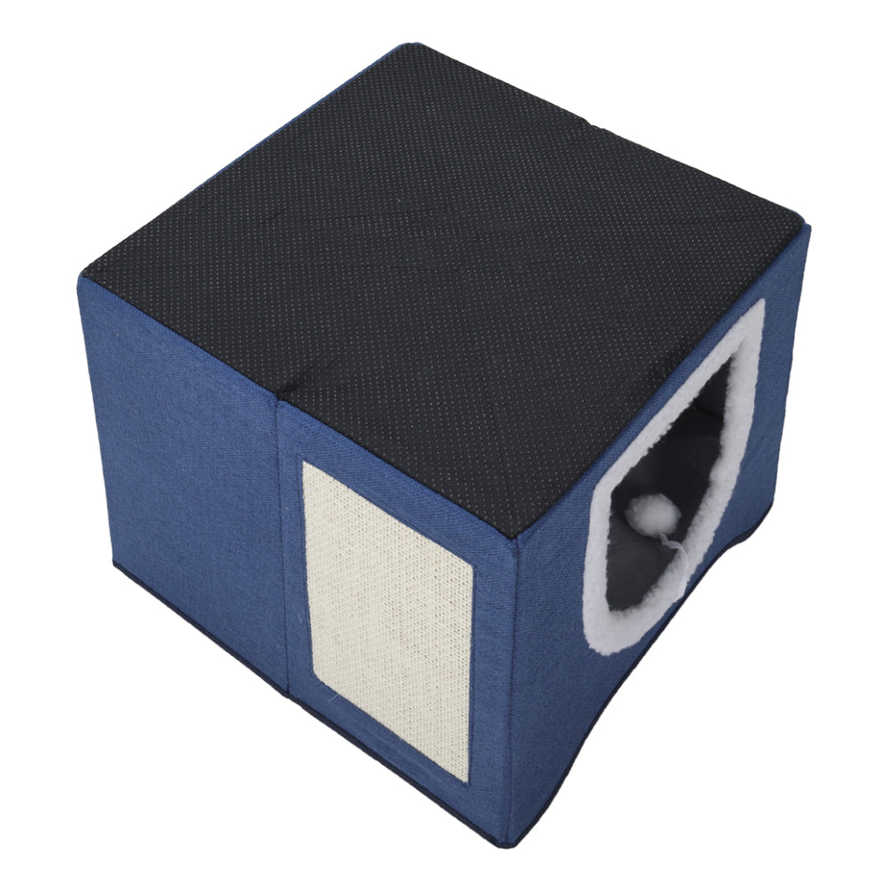 Foldable Multifunctional Cat Bed With Scratching Pad | Navy Blue
