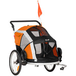 Pawhut 2-in-1 Dog Bicycle Trailer W/ Safety Leash, Reflectors - Orange