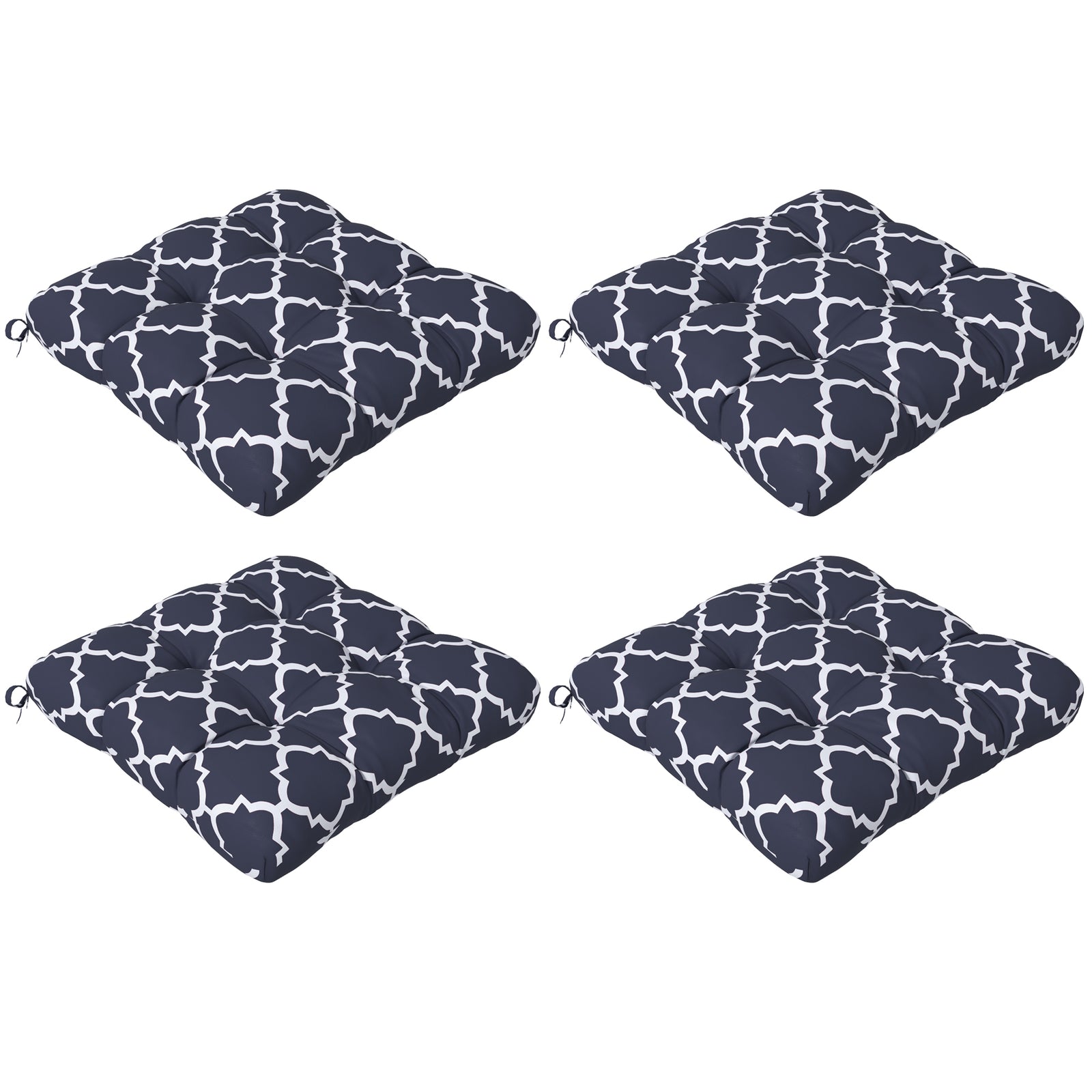 Set Of 4 Outdoor Seat Cushion W/ Ties, For Garden Furniture | Blue