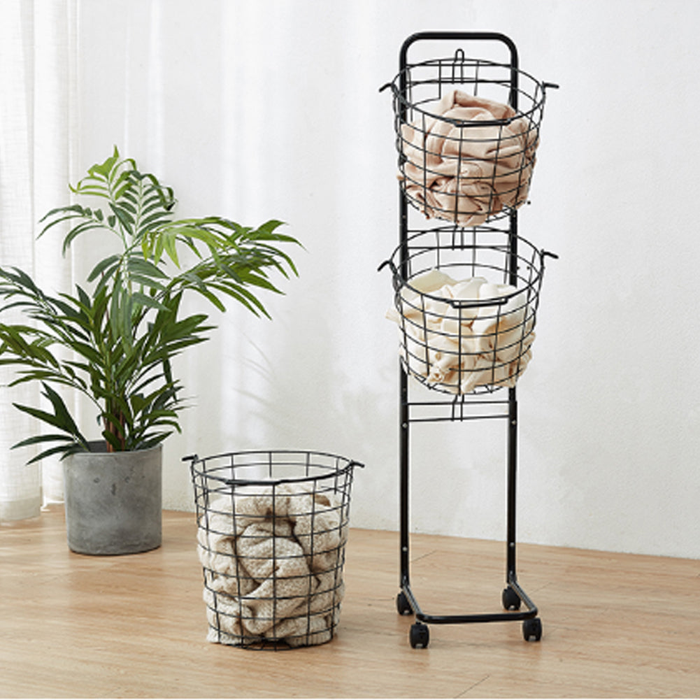 Living and Home 3-tier Iron Rolling Laundry Basket With Wheels
