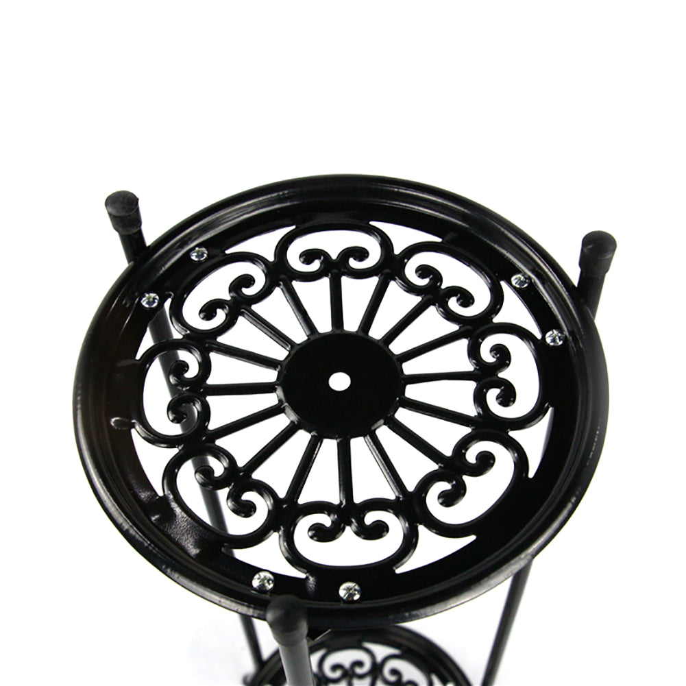 2-tier Black Vintage Metal Plant Stand Vertical Plant Display Rack With Decorative Trays 50cm Tall
