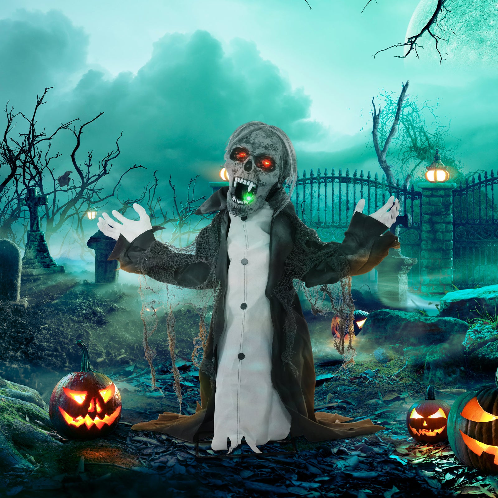 Voice Activated Halloween Animatronics Skeleton, Battery Operated