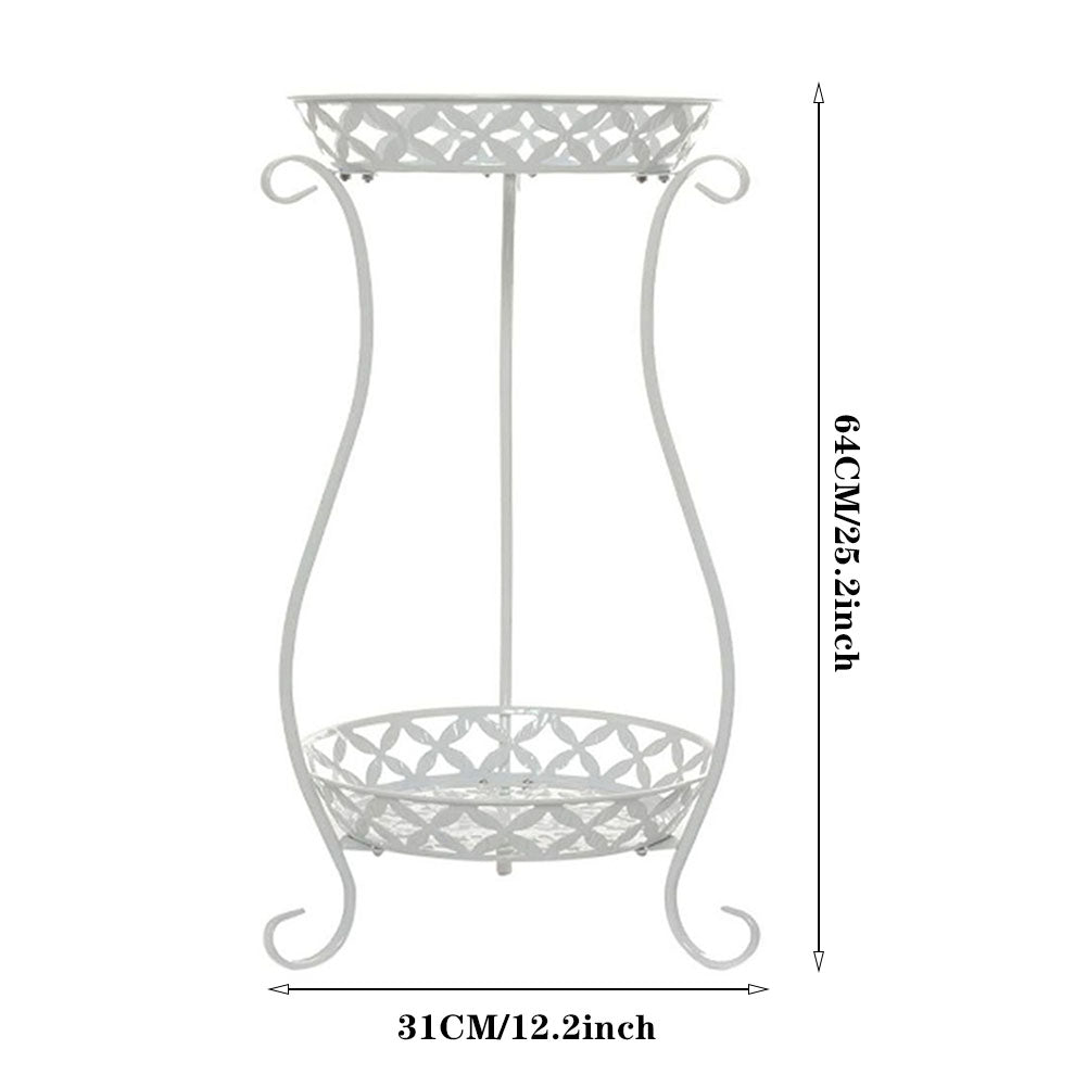 2 Tier White Tall Vintage Metal Plant Stand Indoor Outdoor Corner Plant Pot Holder 64cm H Decorative Flower Shelf | White
