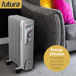 Oil Filled Radiator Portable Electric Room Oil Heater 3 Heat Settings | 2000w | Grey