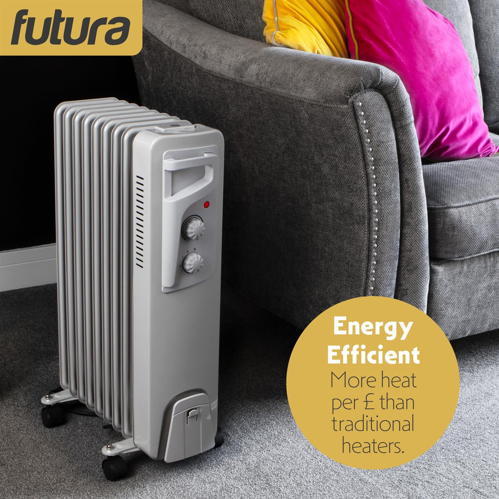 Oil Filled Radiator Portable Electric Room Oil Heater 3 Heat Settings | 2000w | Grey