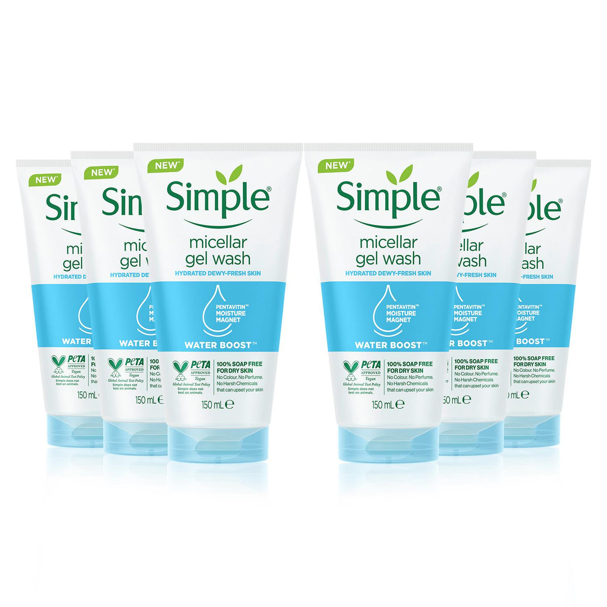 Water Boost Hydrating Facial Gel Wash For Dry Skin, 6pk X 150ml | Set of 6 | White