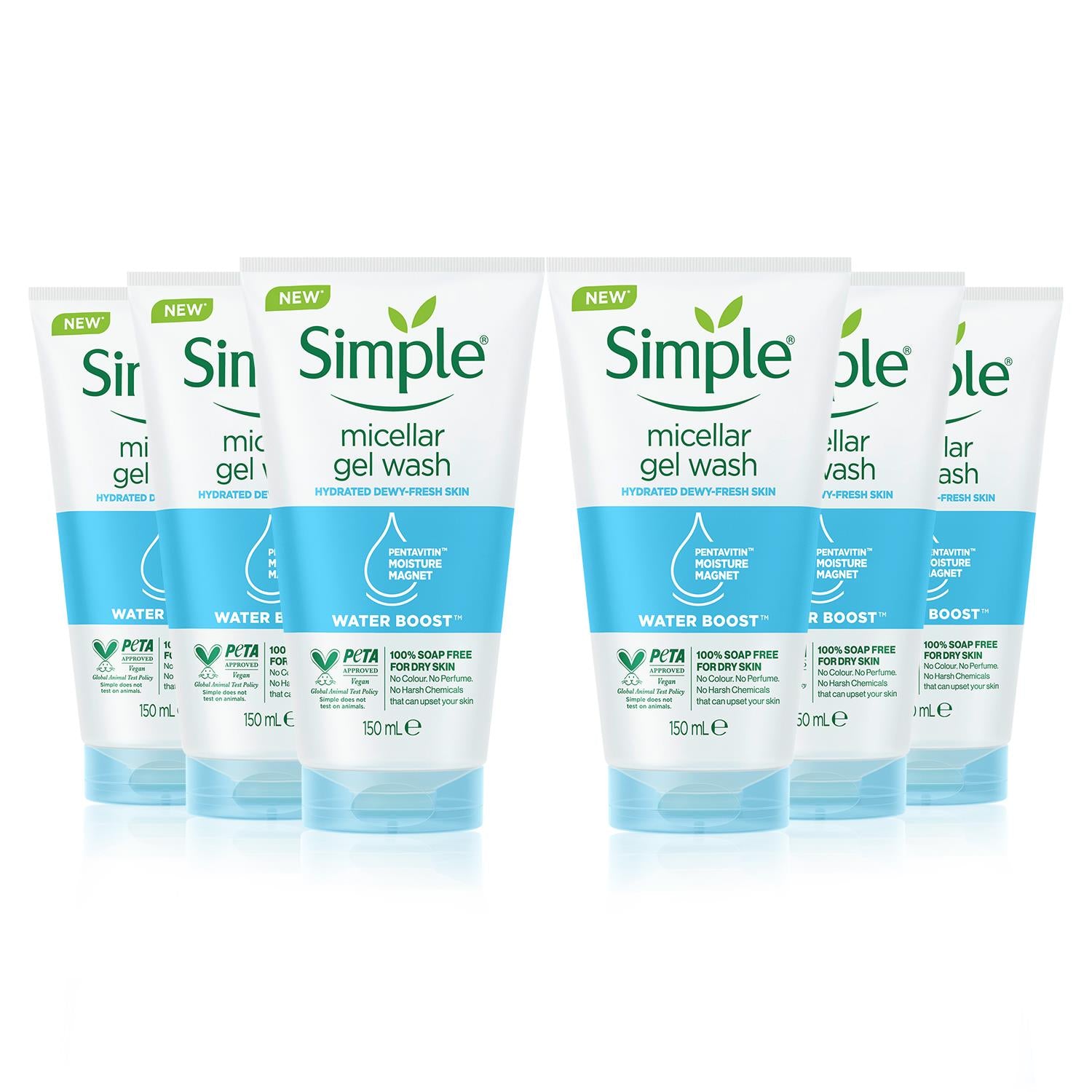 Water Boost Hydrating Facial Gel Wash For Dry Skin, 6pk X 150ml | Set-of-6 | White