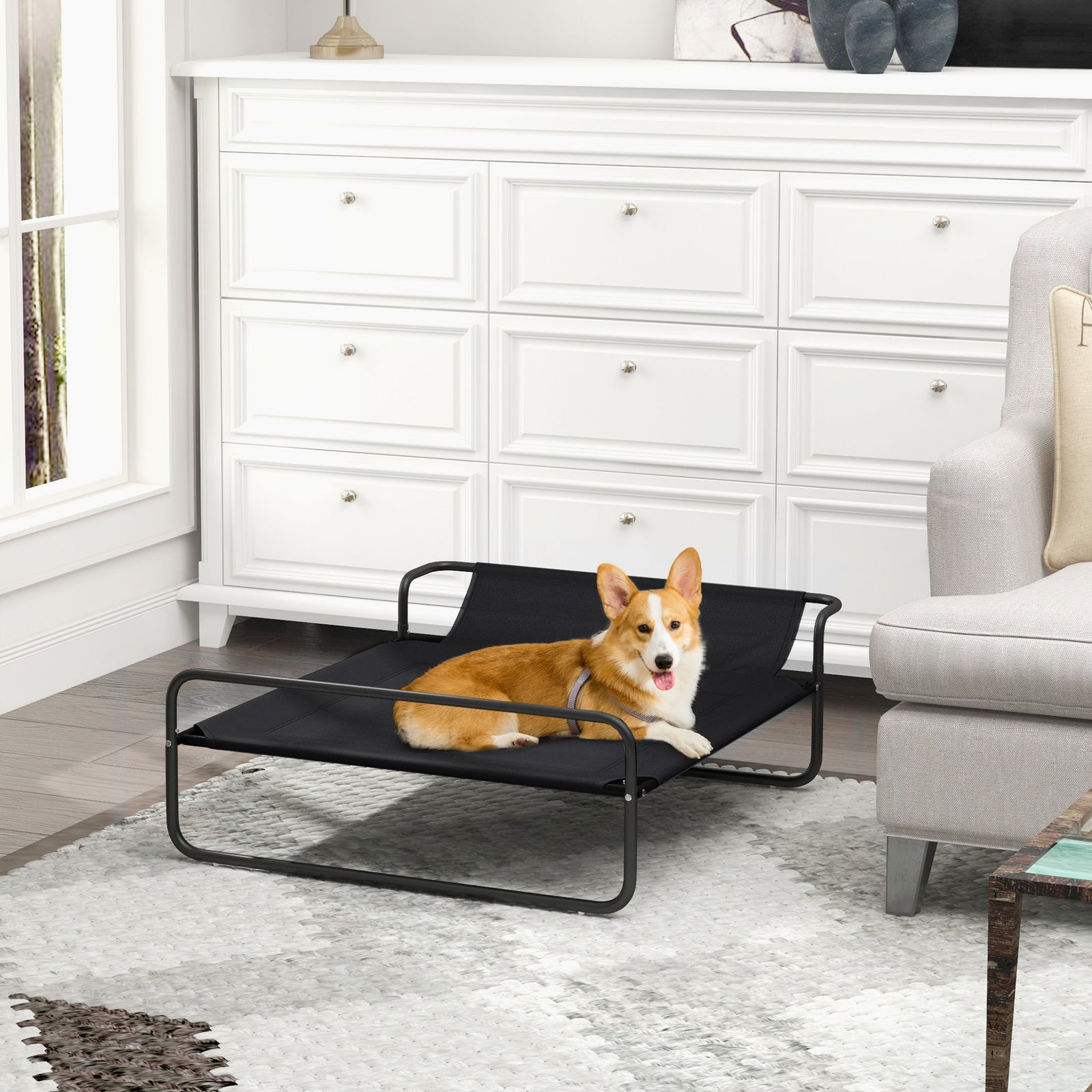 Pawhut Raised Dog Bed W/ Slope Headrest, For Small, Medium And Large Dogs | Black