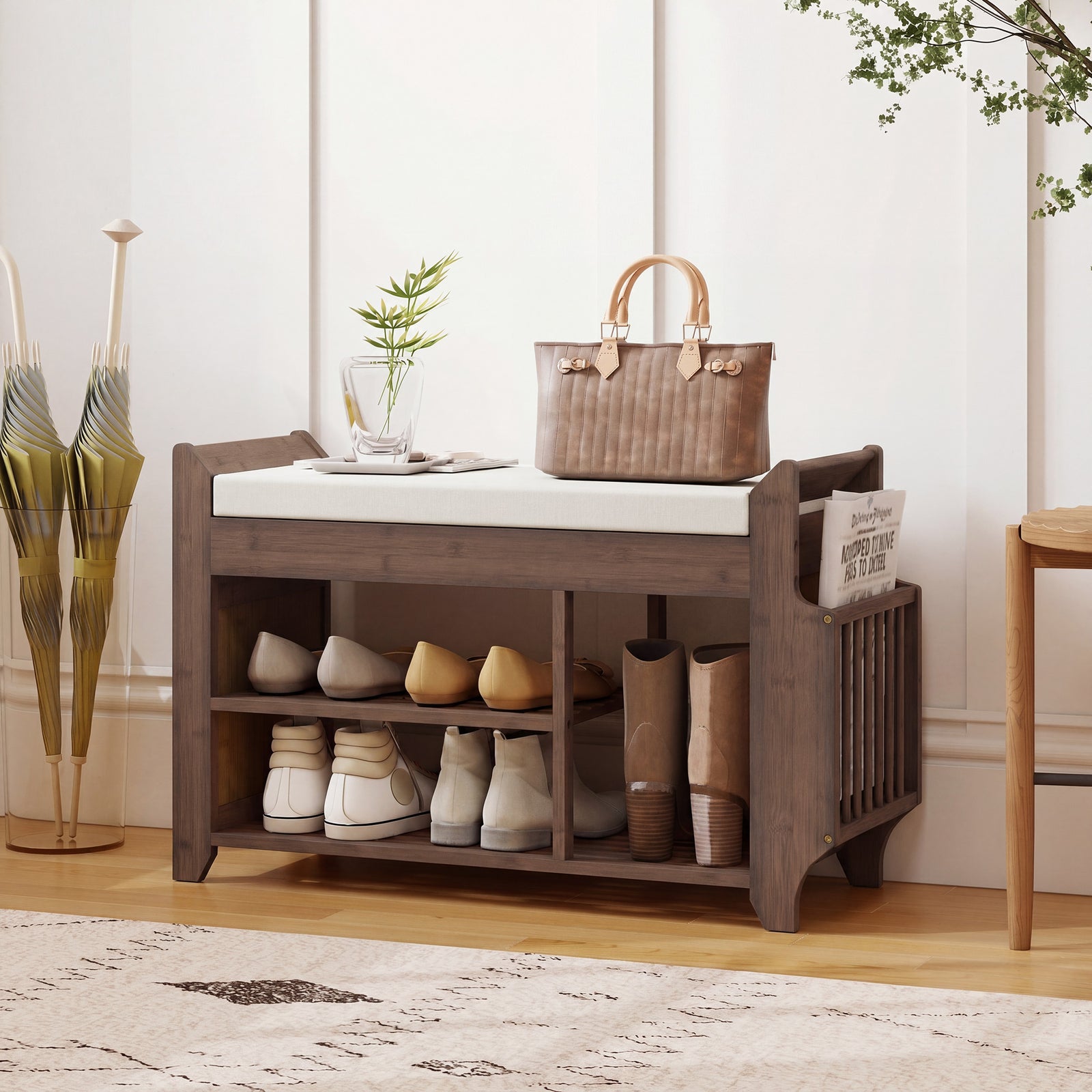 Shoe Bench Cushioned Seat 100 Cm | Dark Brown