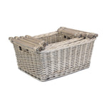 Wicker Grey Wash Wooden Handled Storage Basket | Set-of-4 | Gray