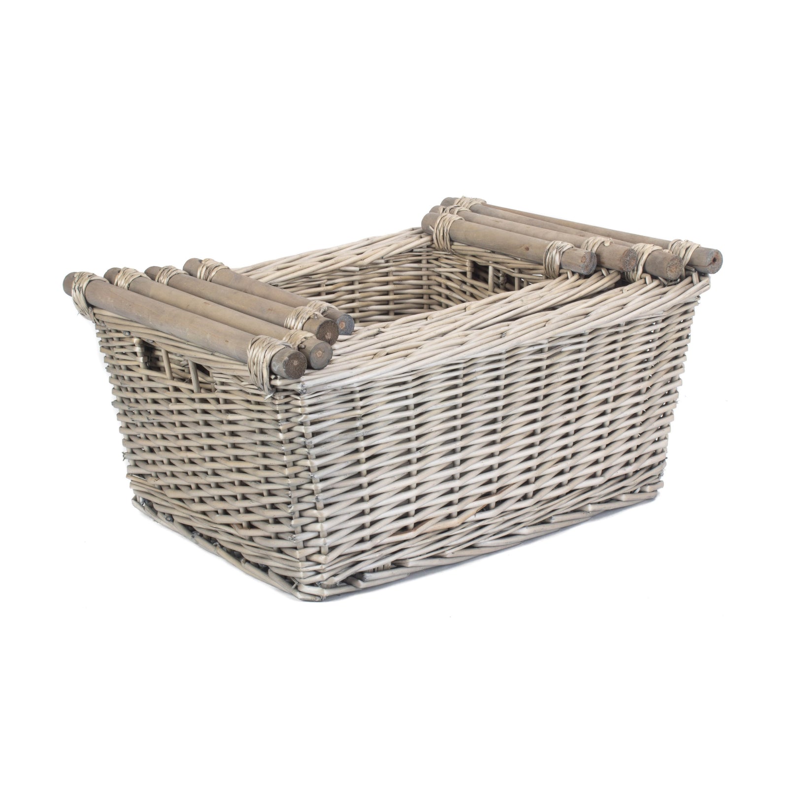 Wicker Grey Wash Wooden Handled Storage Basket | Set-of-4 | Gray