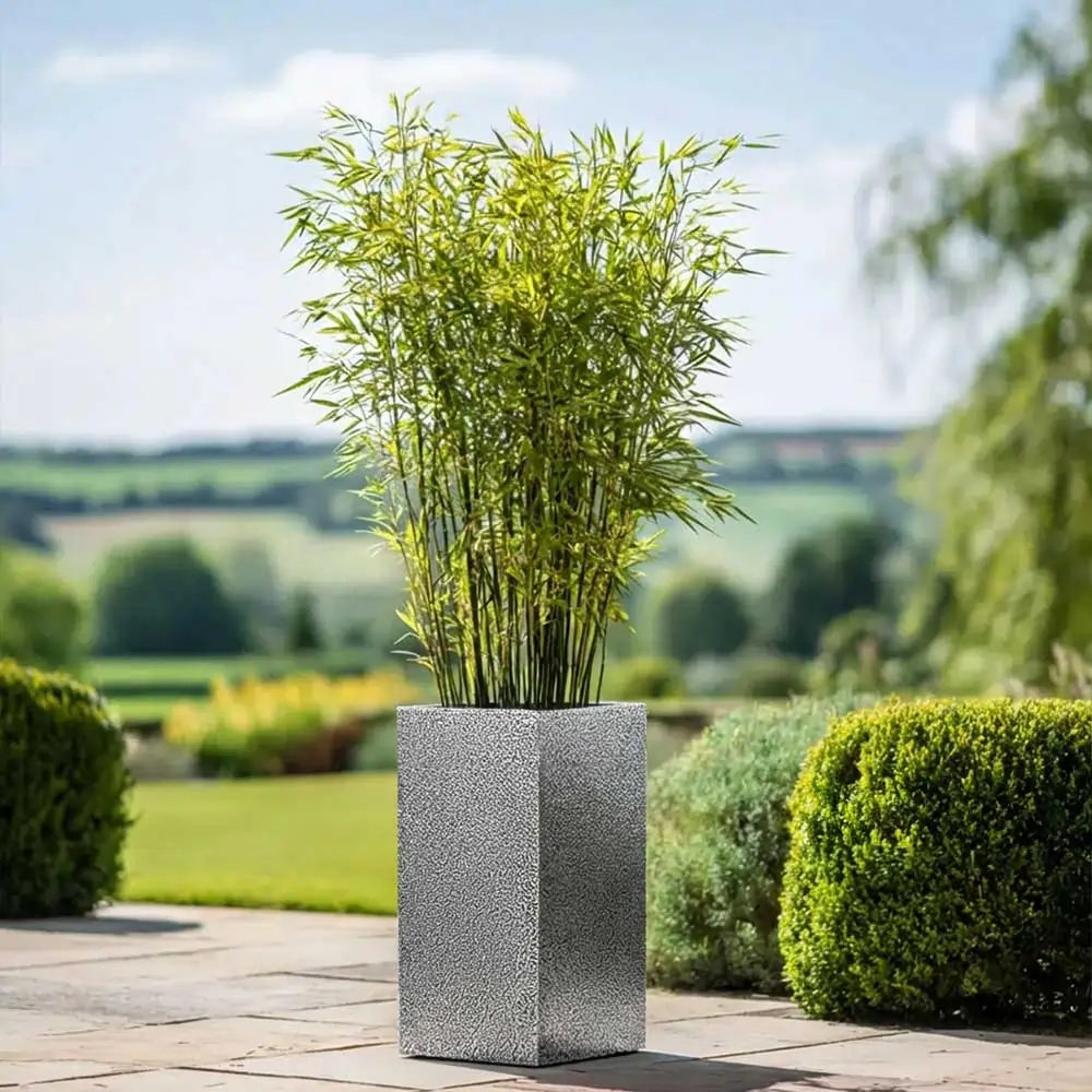 Zinc Galvanised Tall Square Planter | 32cm x 32cm x 75cm | Silver Black