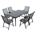 7 Pcs Garden Dining Set Tempered Glass Garden Table With Foldable Chairs