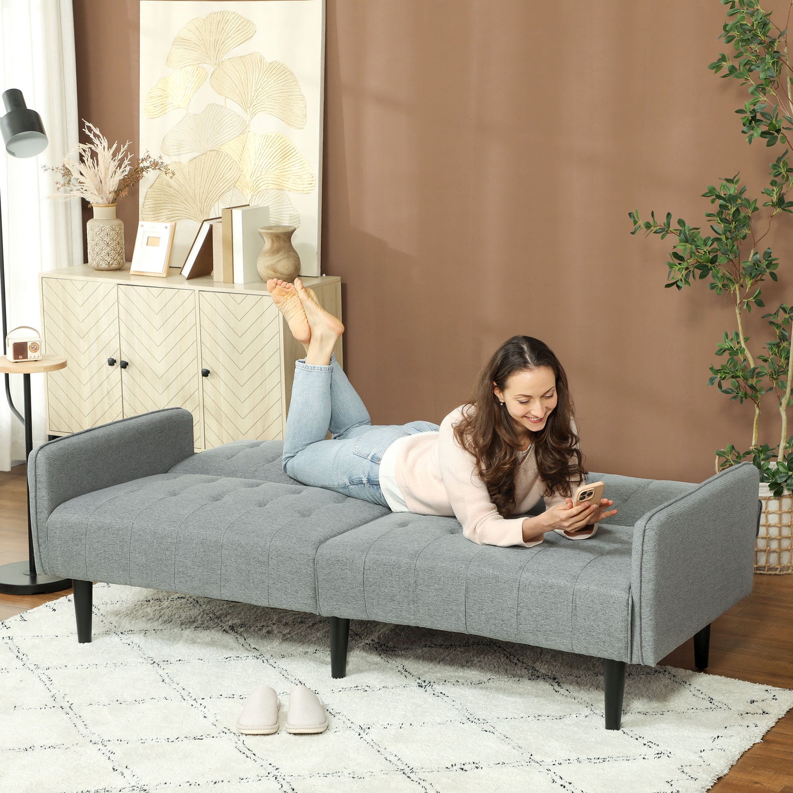 Upholstered Sofa Bed 3 Seater Home Theatre With Storage | Grey
