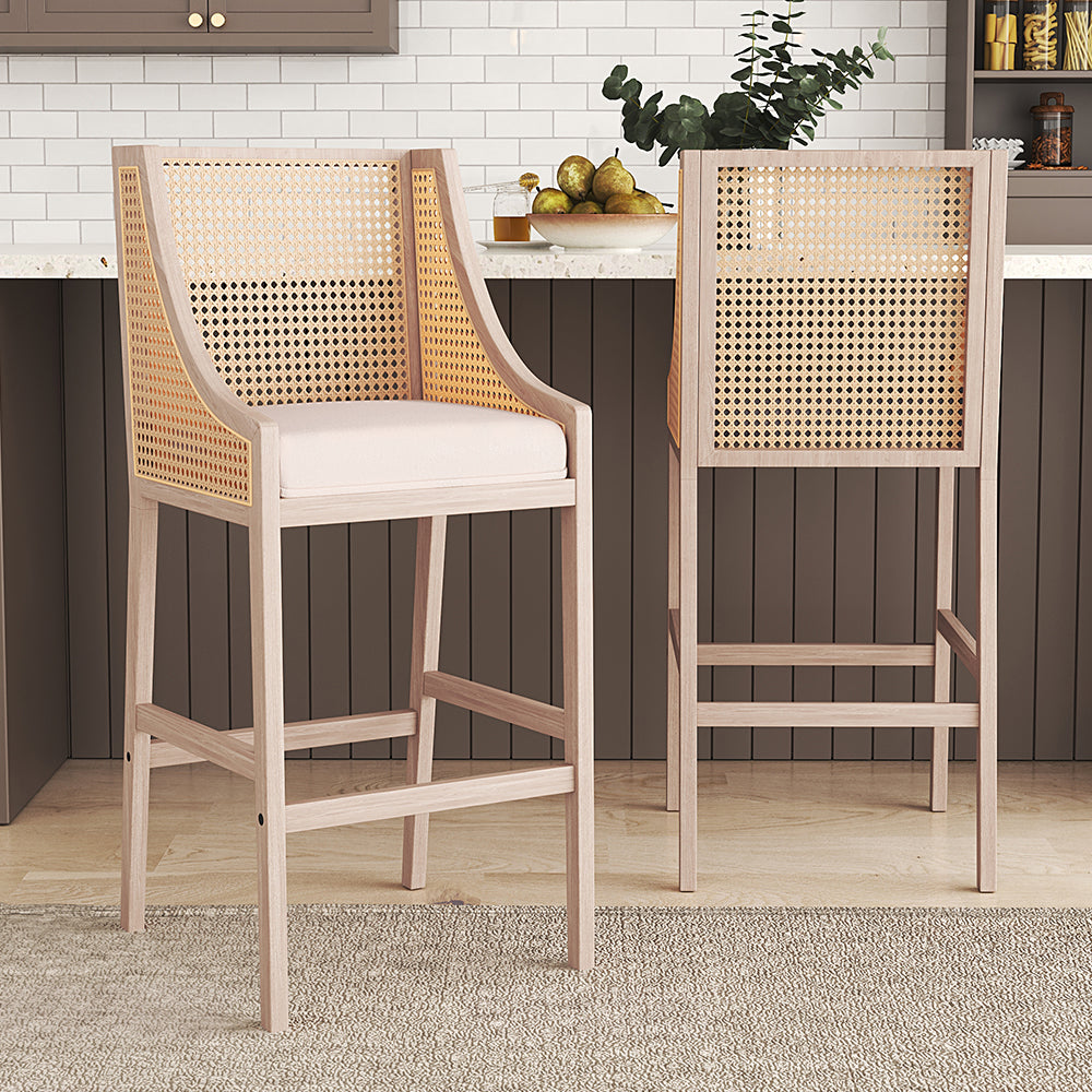Set Of 2 Modern Upholstered High Bar Stools | Beige