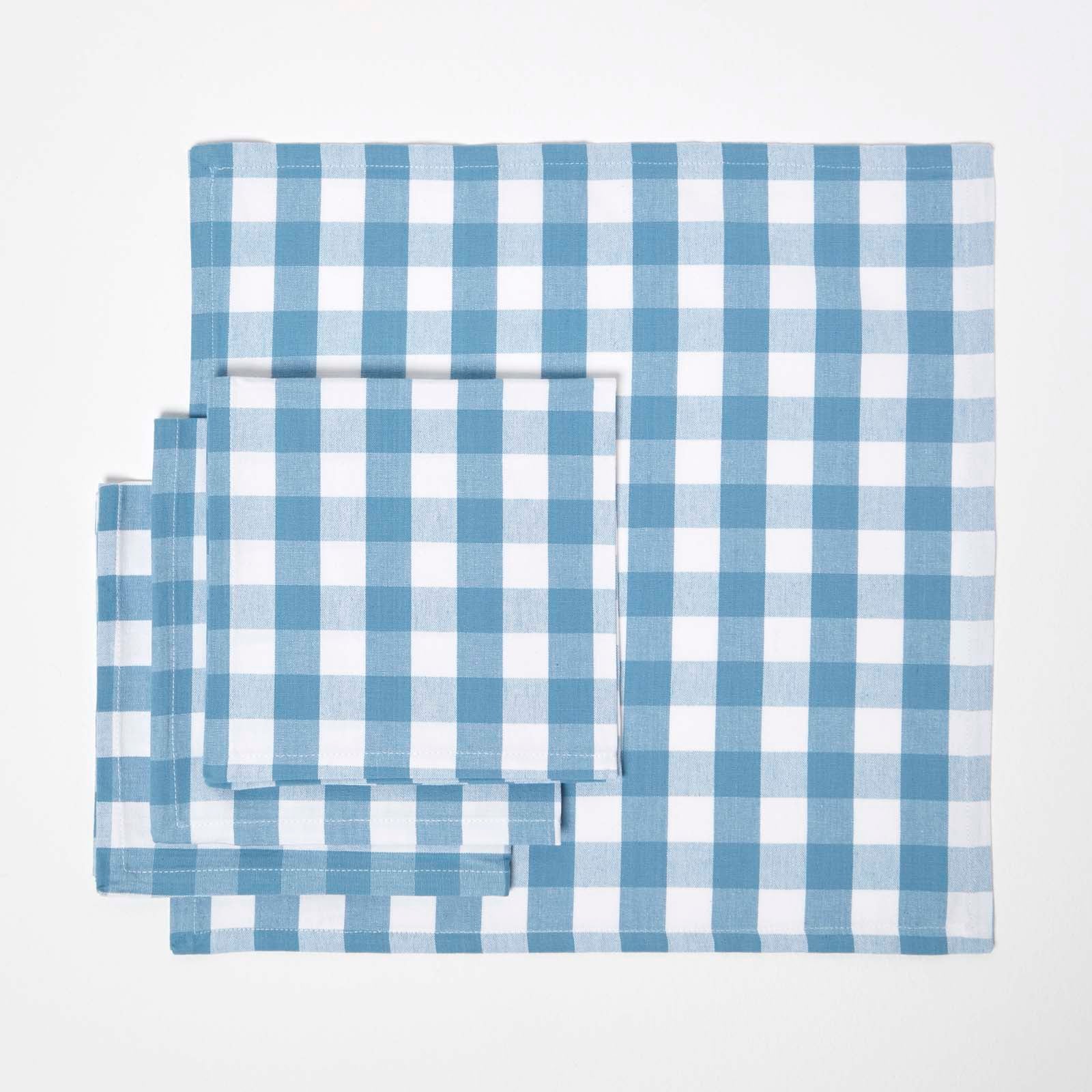 Block Check Cotton Gingham Napkins, Set Of 4 | 45cm x 45cm | Blue