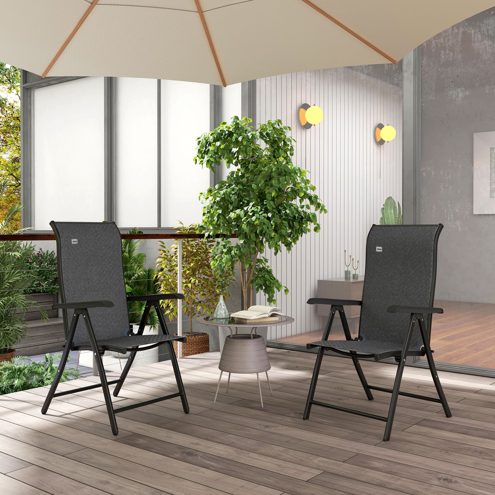 Outdoor Rattan Folding Chair Set W/ Adjustable Backrest | Set-of-2