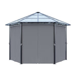 Hexagon Hardtop Gazebo With Curtains, 3.8m Outdoor Metal Frame Pavilion With Semi-transparent Pc Roof For Garden & Patio