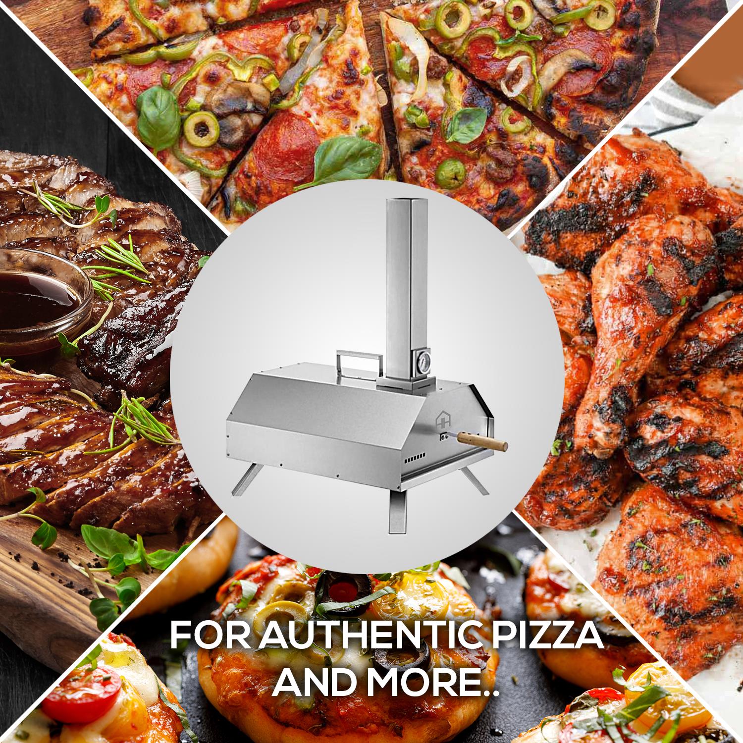Pizza Oven With Built-in Thermometer, Rain Cover & Pizza Paddle, Silver