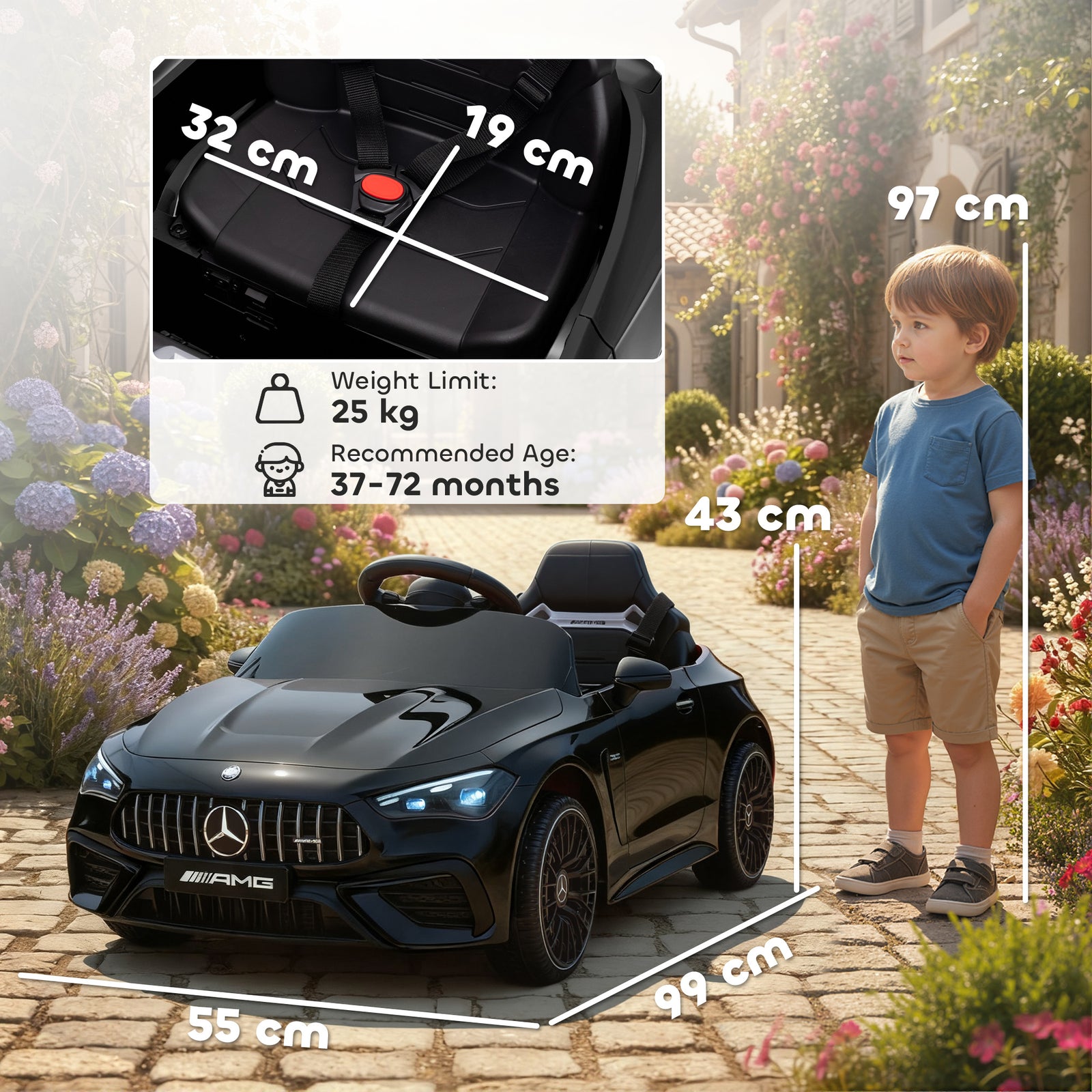 Kids Electric Car Licensed Mercedes Amg, 12v Ride On Car | Black