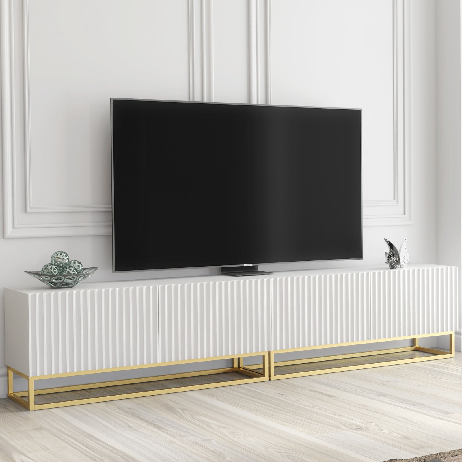 Ripple Duo Tv Unit 200cm - Fluted Design | White