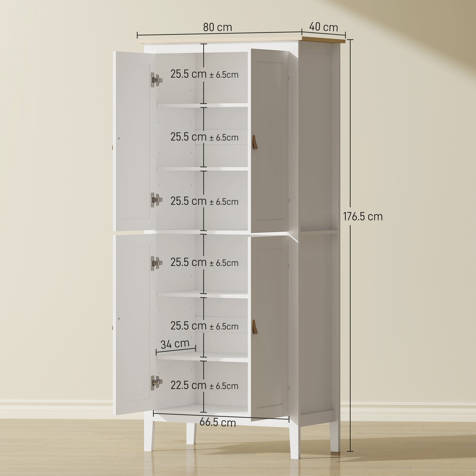 176.5 Cm Tall Freestanding Pantry Storage Cabinet With 4 Doors | White