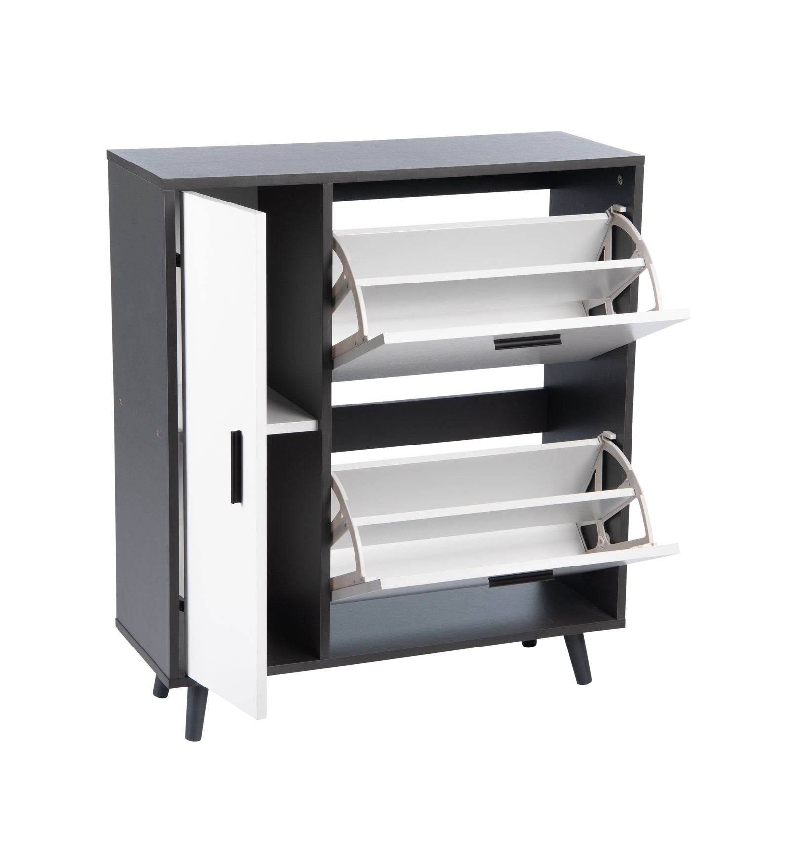 Greenhurst Shoe Storage Cabinet With Side Cupboard, Wooden Grey/White H86 X W75cm