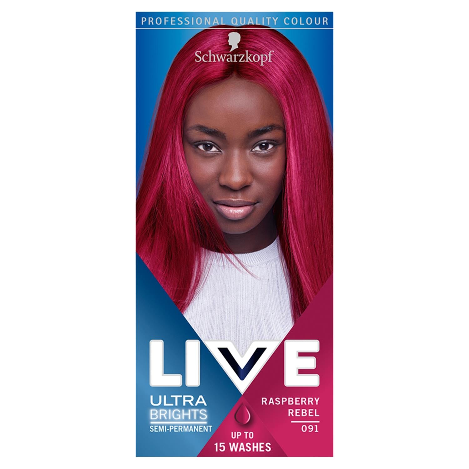 Live 2in1 Ultra Bright Semi Permanent Hair Dye,091 Raspberry Rebel 3x