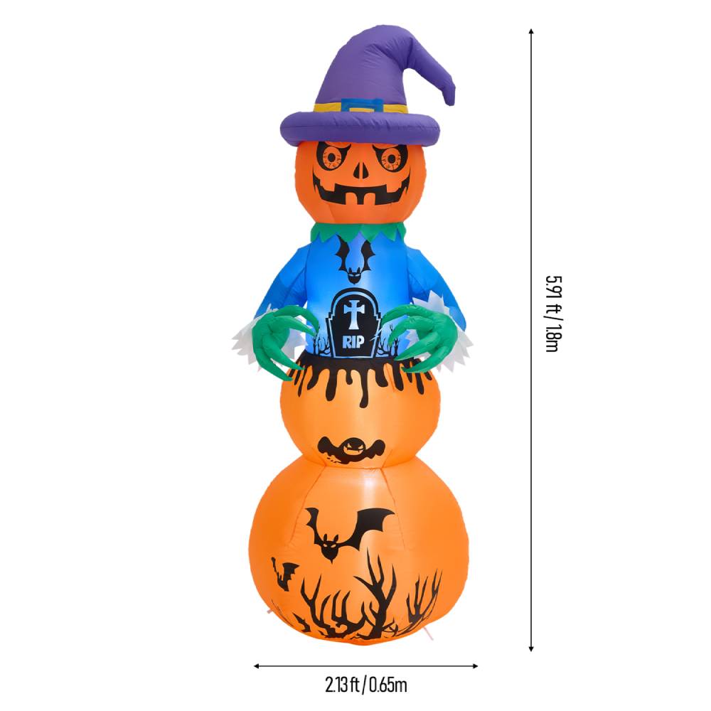 6ft Halloween Inflatable Stacked Pumpkin Ghost Decorations With Build-in Led Lights