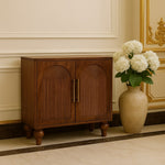 Solid Wood Arco Groove Sideboard, 2 Doors And 2 Shelves, Dark Brown