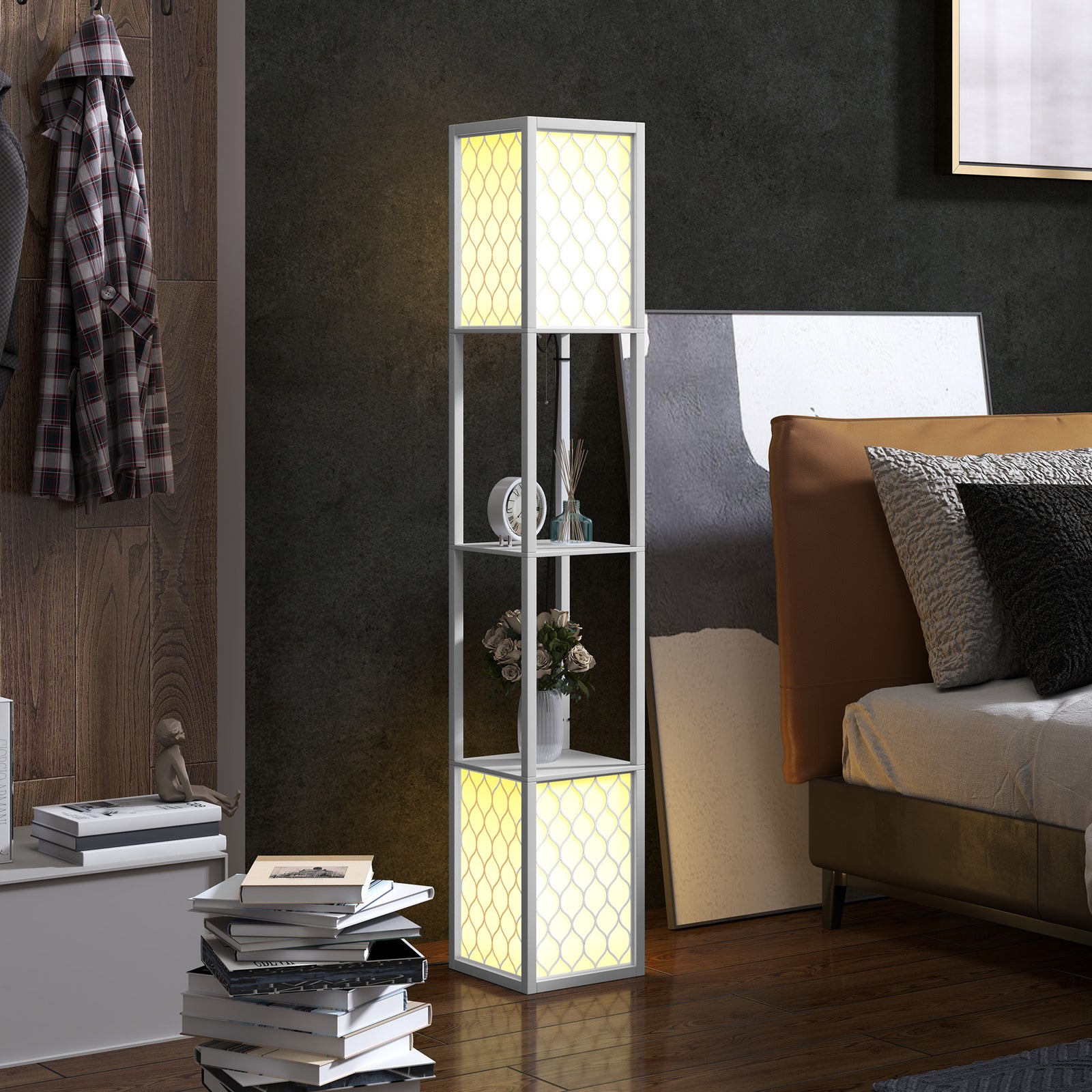 2-light Modern Floor Lamp With Shelves Living Room Bedroom | One Size | White