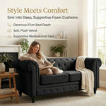 Chesterfield Scroll Arm Velvet Sofa 2 Seater | Black