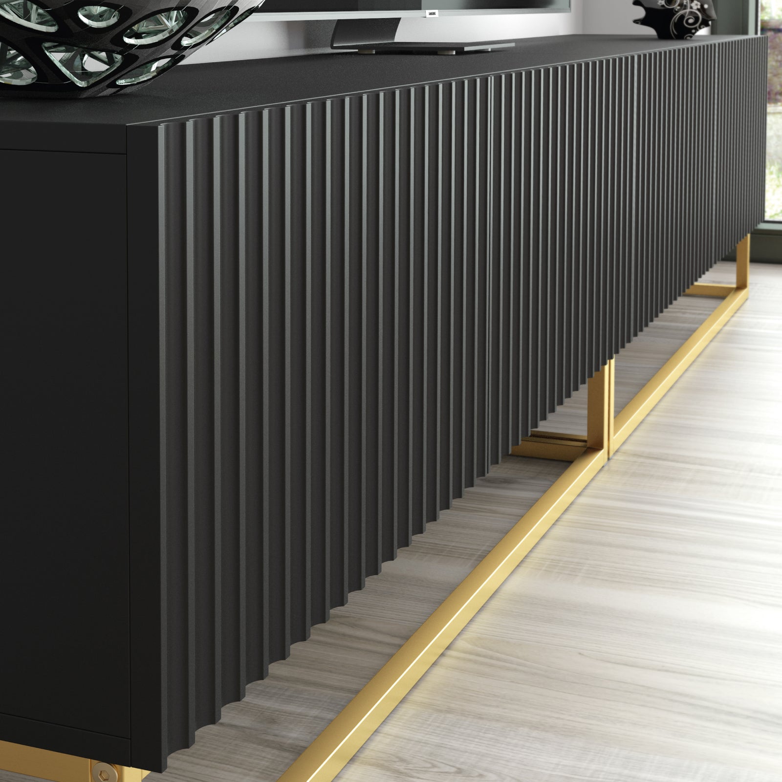 Ripple Duo Tv Unit 200cm - Fluted Design | Black