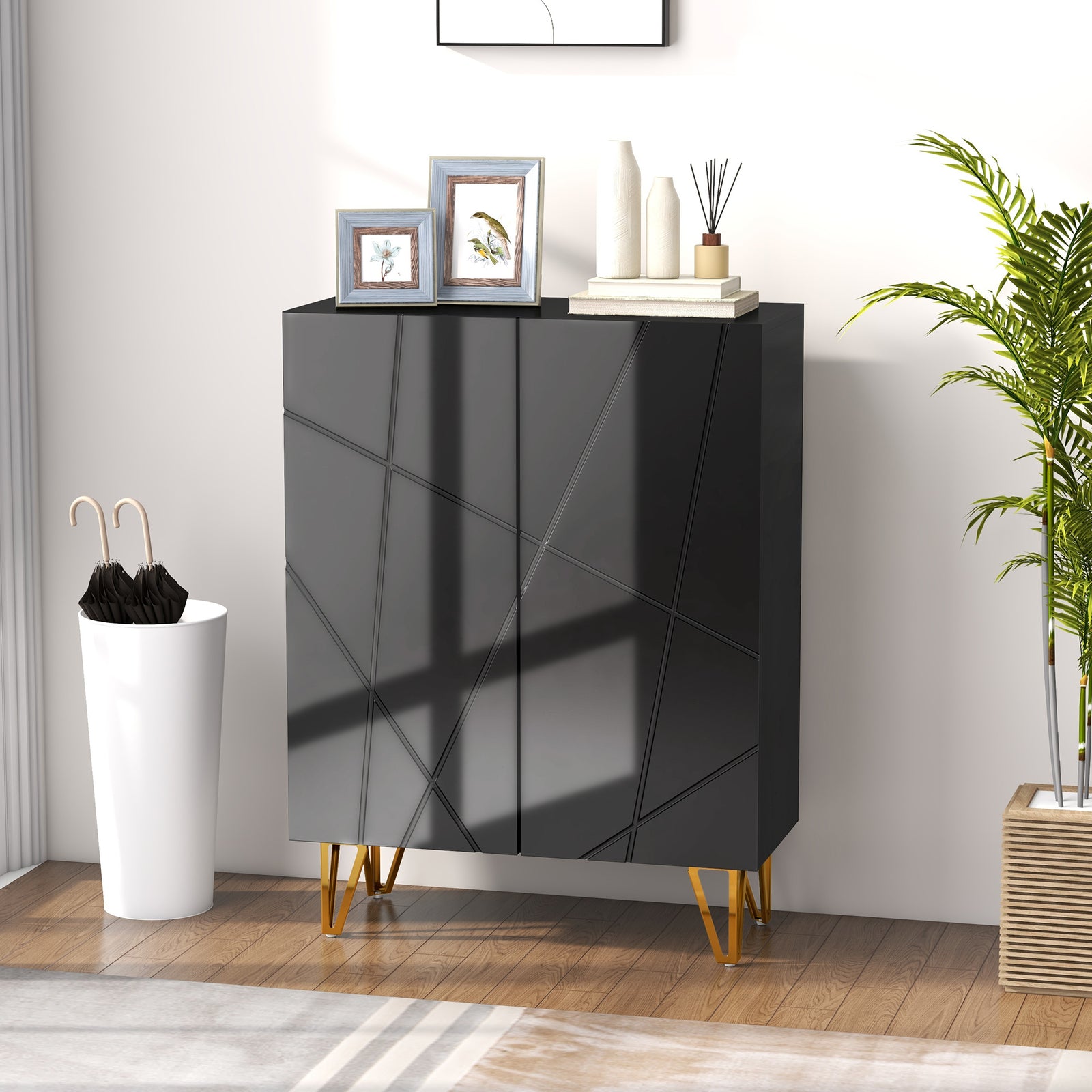 Shoe Storage Cabinet Soft-close Hinges And Adjust Shelves | One Size | Black