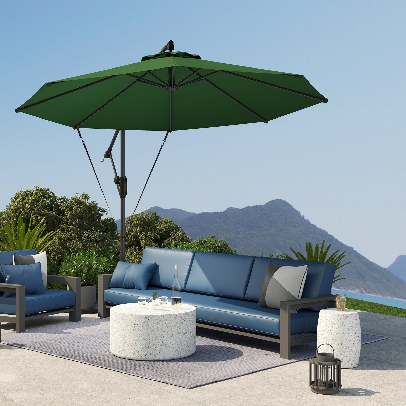 3(m) Cantilever Banana Parasol With Cover Wind Strap Upf50+ | Green