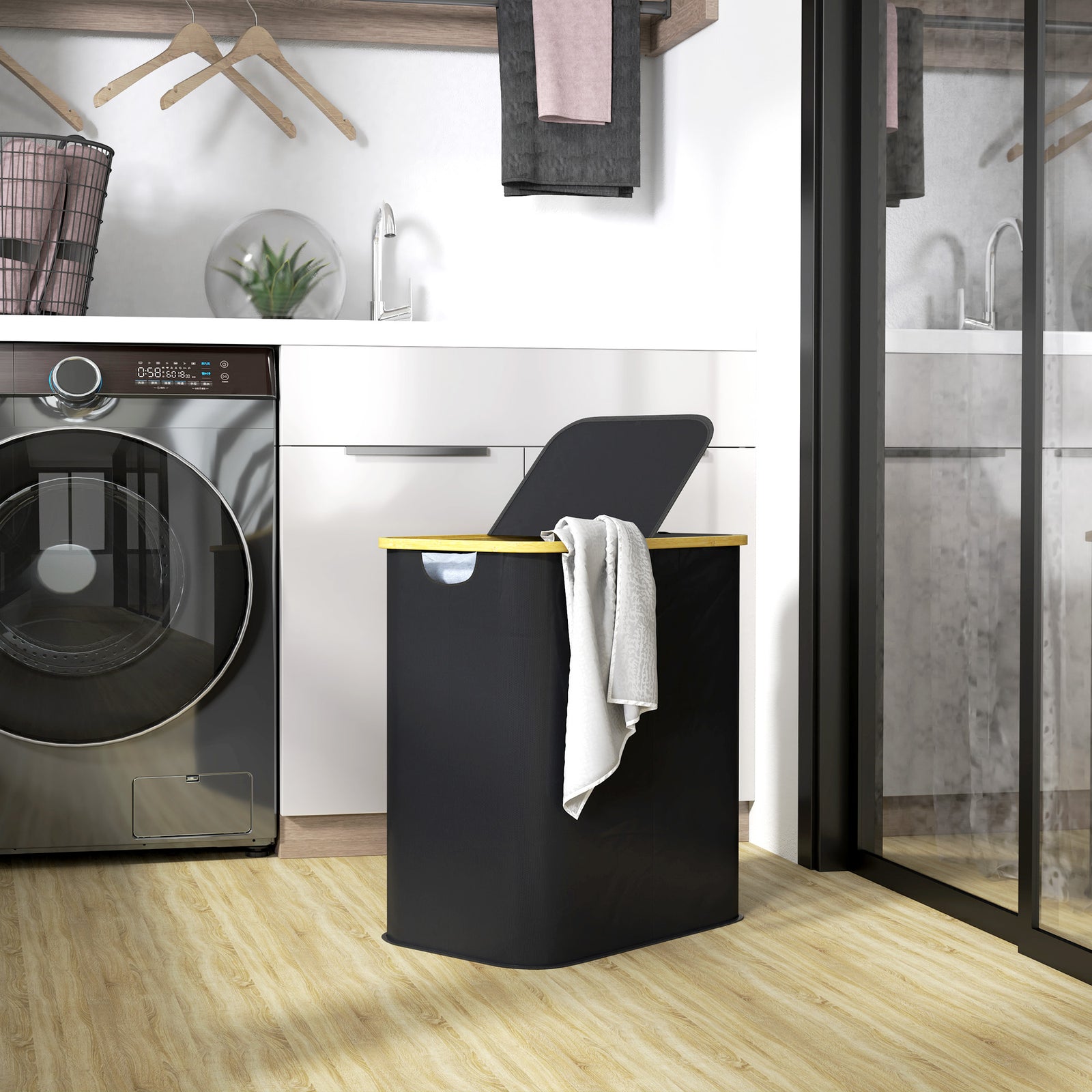 80l Collapsible Laundry Hamper, Washing Basket For Bathroom