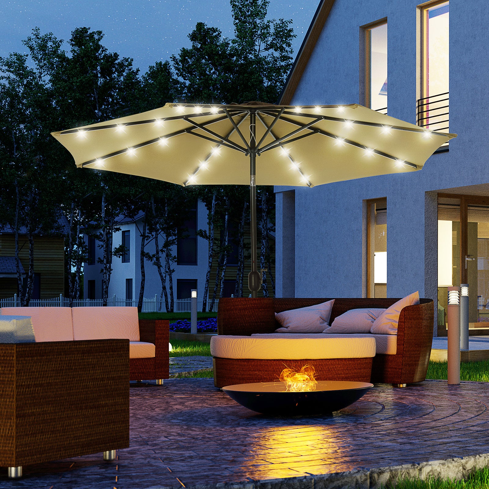 2.7m Patio Led Umbrella W/ Tilt/crank | Brown