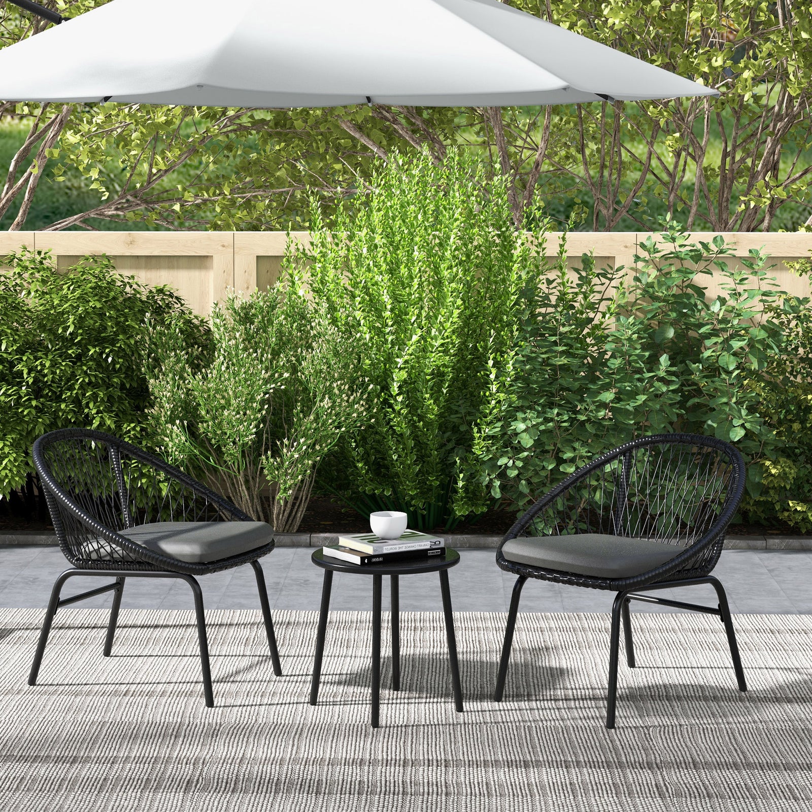 3 Piece Garden Furniture Set W/ 2 Armchairs & 1 Coffee Table