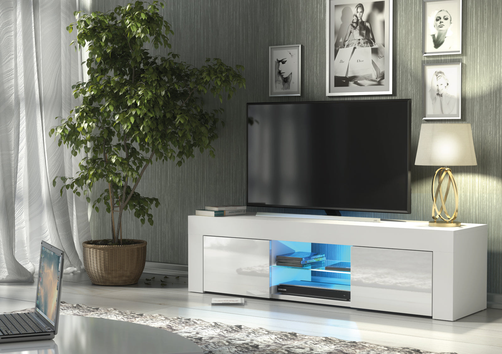 Loom Tv Unit 130cm With Led Lights | White