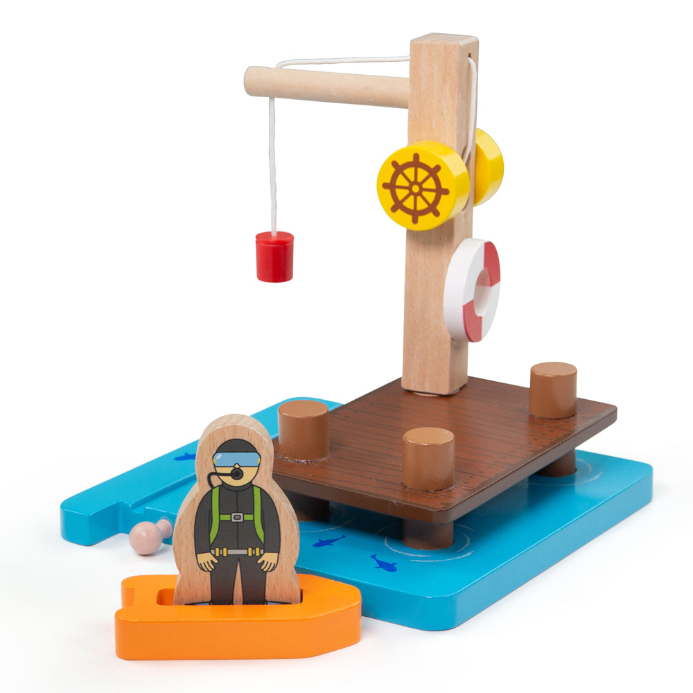 Crane Dock, Dinghy & Diver for Wooden Train Sets