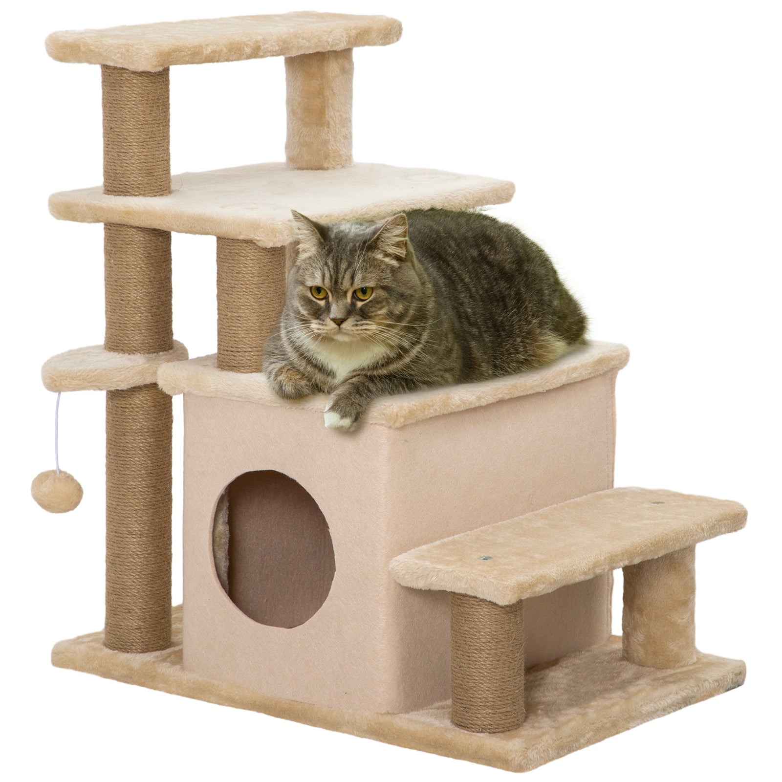 Dog Steps For Bed 4 Step Pet Stairs Cat House With Detachable Cover | Beige