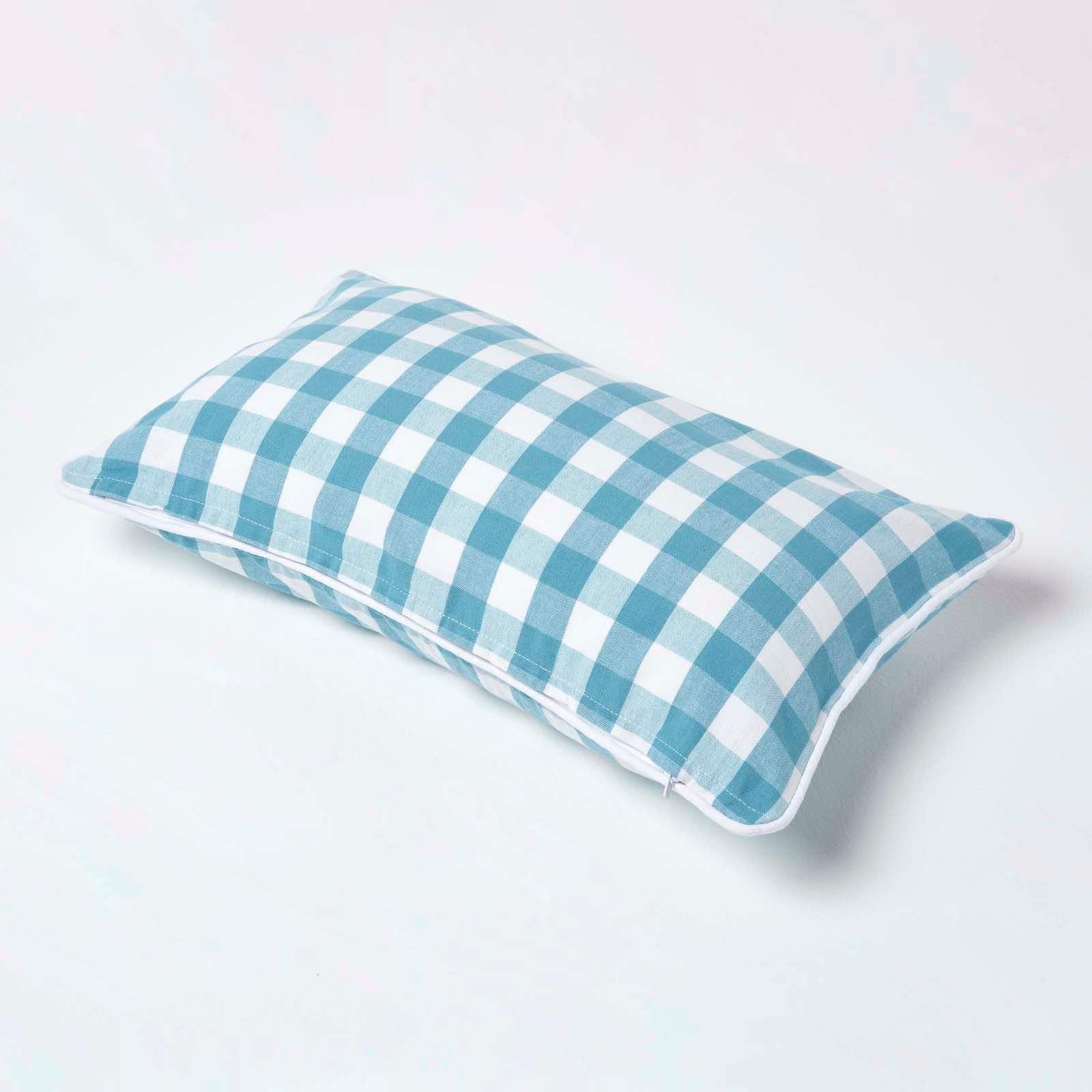 Block Check Cotton Gingham Cushion Cover | 30cm x 50cm | Blue