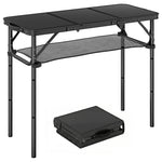 3ft Folding Camping Table, Picnic Table With Storage Layer | Black
