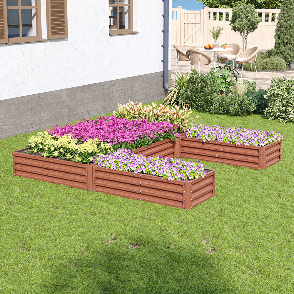 U-shaped Raised Garden Bed Metal Planter Box With 5 Compartments | Brown